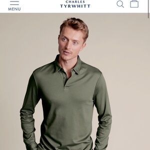Charles Tyrwhitt Smart Long Sleeve Jersey Polo - Olive Green